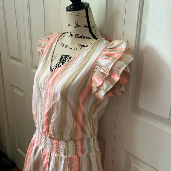 NWT Vineyard Vines coral & tan striped v neck dress sz medium - Picture 7 of 13